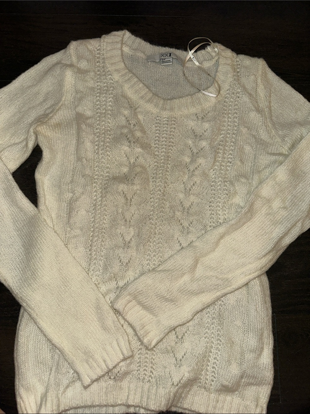 Forever 21 Cream Cable Knit Crewneck Sweater
